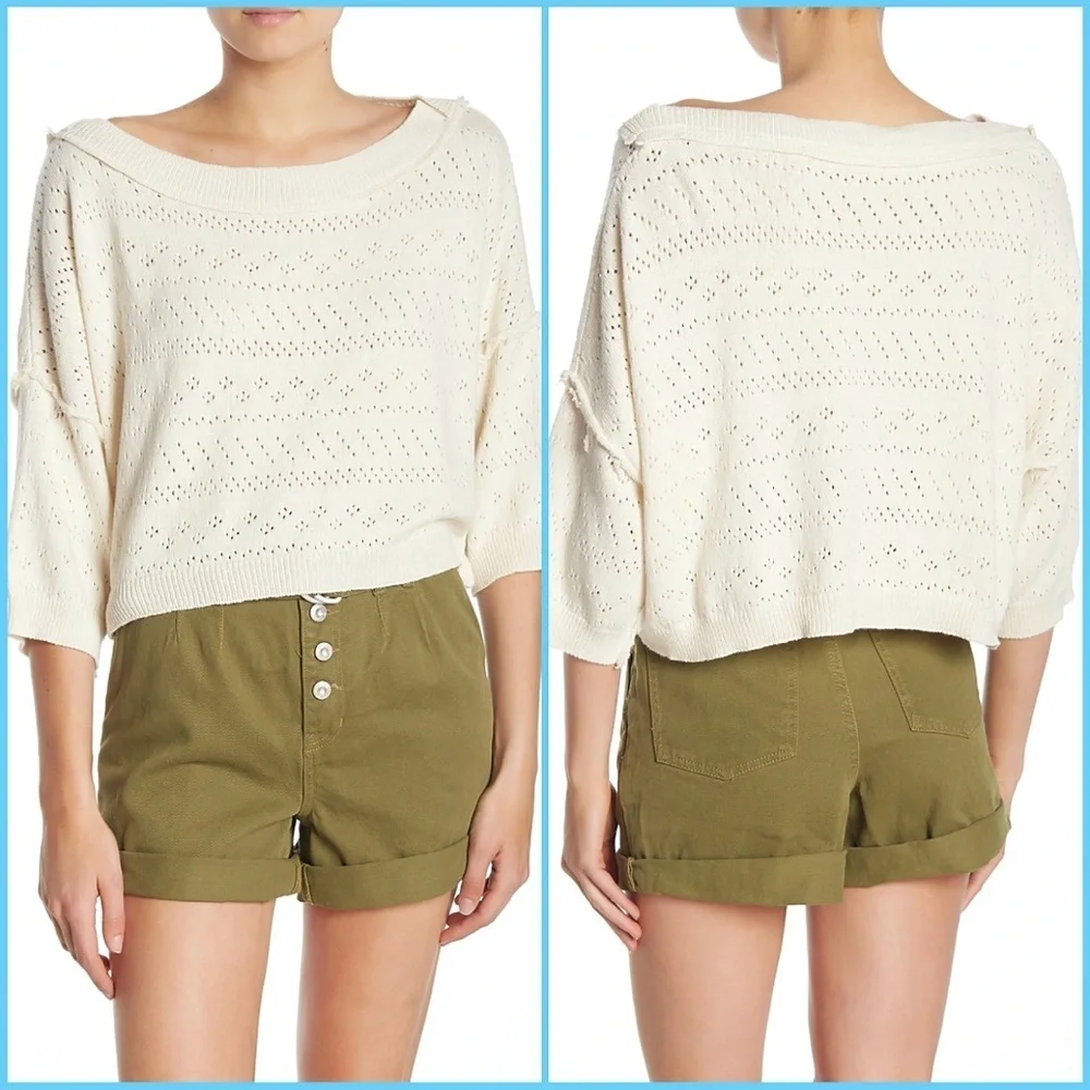 Free People Off White Crop Top Sweater
